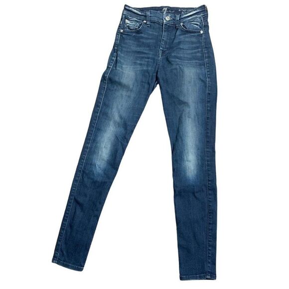 7 For All Mankind Womens Medium Blue High Waist Ankle Skinny Jeans Denim 24 - Picture 1 of 5